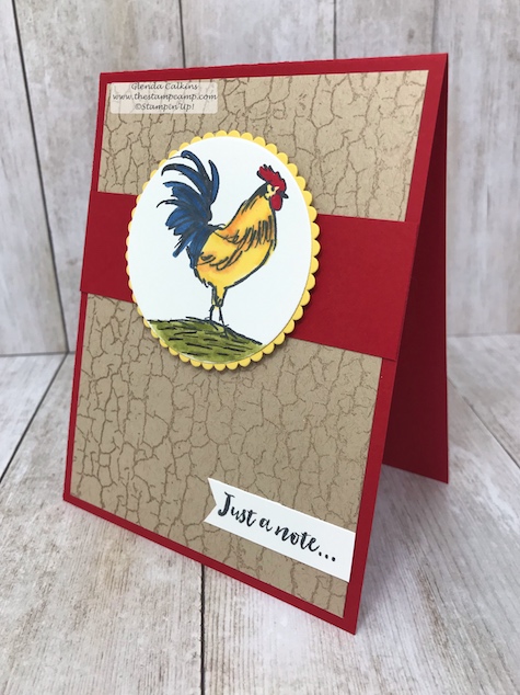 The Home to Roost stamp set is a Sale-a-bration set which means it is free with a min. $50.00 online order with me; www.thestampcamp.com #stampinup #thestampcamp #Rooster #handmade