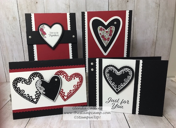 This is the Meant To Be Bundle from Stampin' Up!  This gorgeous stamp set and coordinating dies so NOT just for Valentine's Day.  I'm thinking Wedding, Bridal Shower, Anniversary, Mother's Day Details here: www.thestampcamp.com #stampinup #thestampcamp #glendasblog #wedding #anniversary