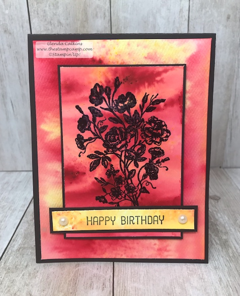 This is the Very Vintage hostess set from Stampin' Up! available with a min. $150.00 order/party.  I paired it with the Brusho Crystal Colours to create a fun and colorful background and to stamp on. Details www.thestampcamp.com #stampinup #brushocolourcrystals #thestampcamp #DIY