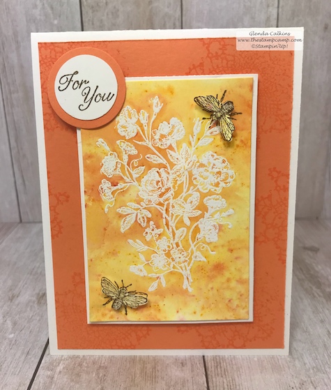 This is the Brusho Resists technique with the Very Vintage stamp set from Stampin' Up!  Details are on my blog: www.thestampcamp.com #stampinup #thestampcamp #glendasblog #technique