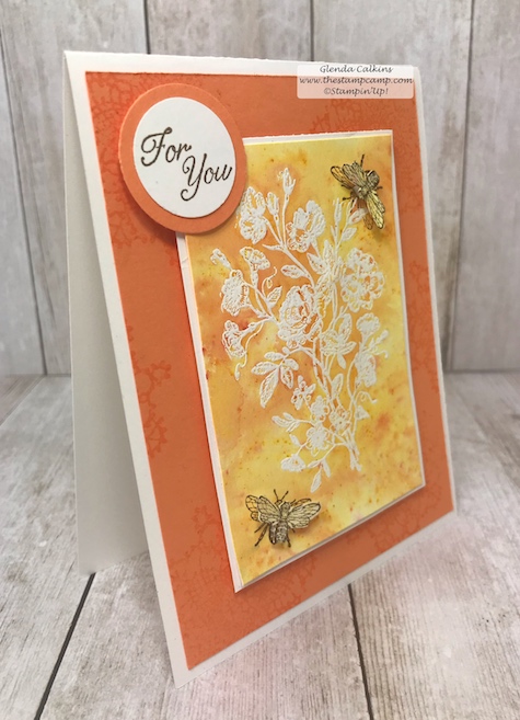 This is the Brusho Resists technique with the Very Vintage stamp set from Stampin' Up!  Details are on my blog: www.thestampcamp.com #stampinup #thestampcamp #glendasblog #technique