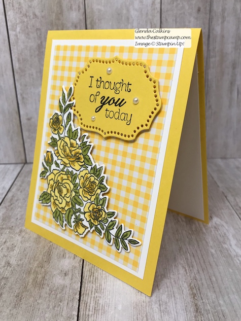 This is the Climbing Roses in Daffodil Delight.  Such a bright fun Spring Color.  Can you tell I'm ready for Spring?  Details www.thestampcamp.com #stampinup #saleabration #thestampcamp #Roses