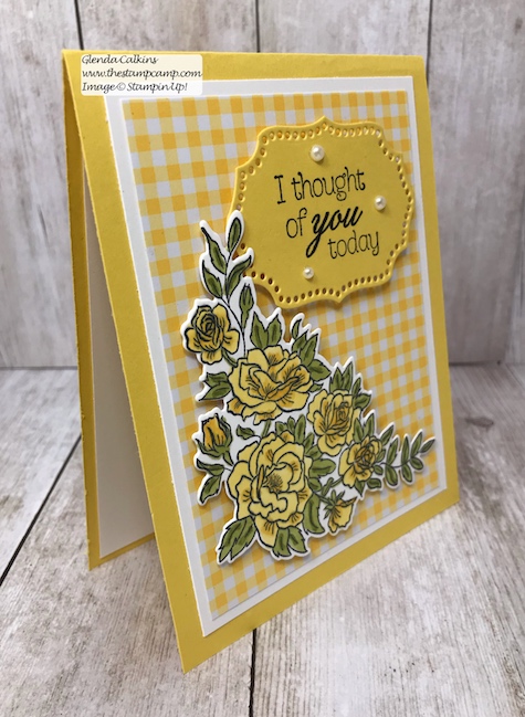 This is the Climbing Roses in Daffodil Delight.  Such a bright fun Spring Color.  Can you tell I'm ready for Spring?  Details www.thestampcamp.com #stampinup #saleabration #thestampcamp #Roses