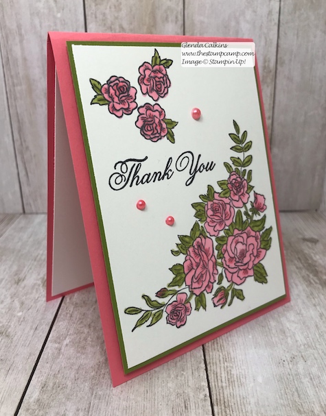 This is the Climbing Roses stamp set from Stampin' Up!  It is so pretty done up in Flirty Flamingo; but then I'm partial to pink.  details on my blog: www.thestampcamp.com #stampinup #thestampcamp #cards #roses