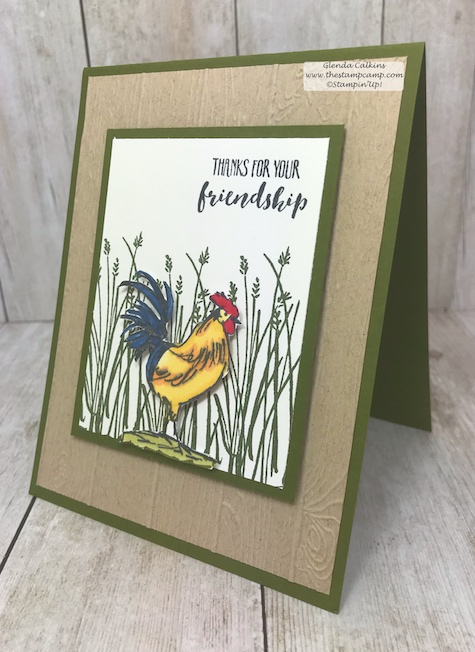 The Home to Roost stamp set is a Sale-a-bration set which means it is free with a min. $50.00 online order with me; www.thestampcamp.com #stampinup #thestampcamp #Rooster #handmade