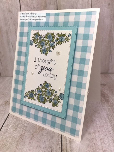 This is the Climbing Roses in Balmy Blue.  Such a fun Spring Color.  Can you tell I'm ready for Spring?  Details www.thestampcamp.com #stampinup #saleabration #thestampcamp #Roses