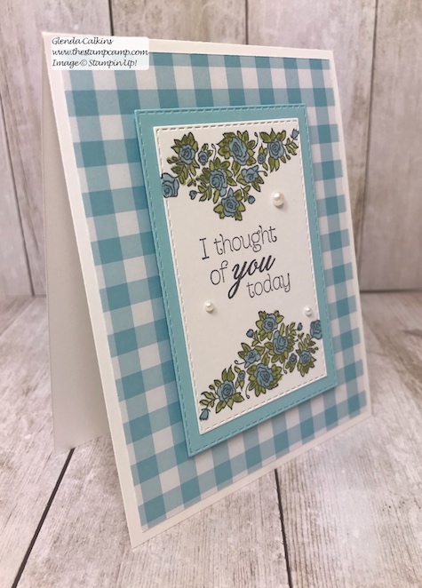 This is the Climbing Roses in Balmy Blue.  Such a fun Spring Color.  Can you tell I'm ready for Spring?  Details www.thestampcamp.com #stampinup #saleabration #thestampcamp #Roses