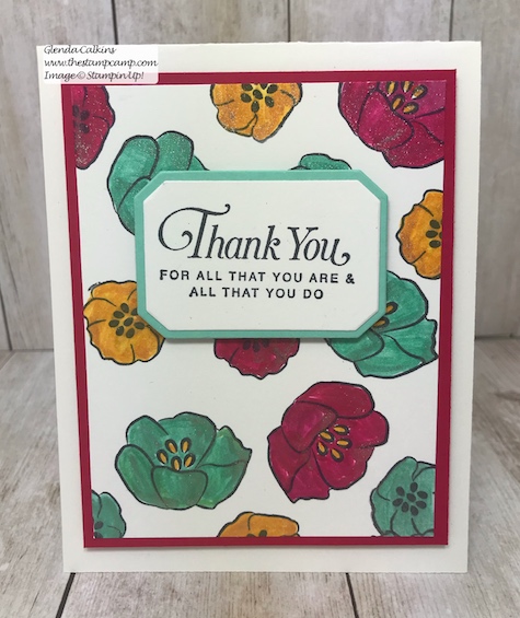 Using Shimmer Paint to color in your stamped images.  Supplies can be purchased on my blog: www.thestampcamp.com #stampinup #thestampcamp #glendasblog #shimmerpaint