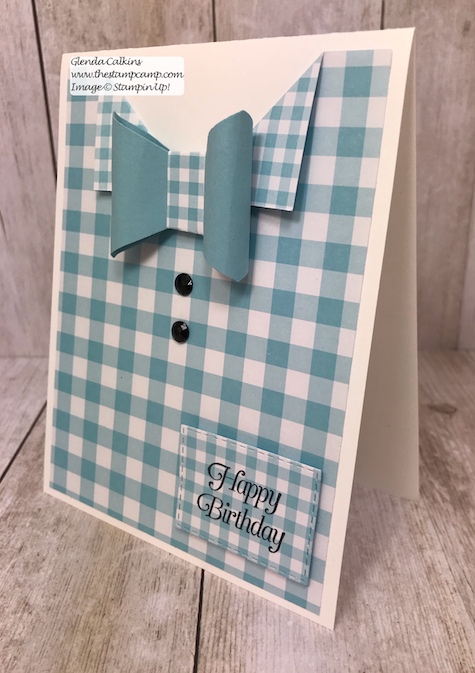 What a great masculine card for a birthday, graduation, Father's Day.  Super simple to make and it used the Tailored Tag punch in a unique way.  Details on my blog: www.thestampcamp.com #thestampcamp #stampinup #punches #masculine