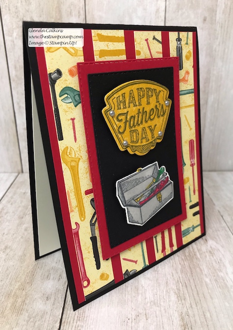 This is my featured stamp set for May Geared Up Garage. This card is a great card for Father's Day or Birthday's. Details on my blog: www.thestampcamp.com #garagegear #stampinup #thestampcamp #masculine #tooltime