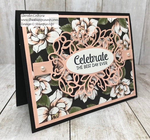 This is the Magnolia Lane Designer Series Paper and the Detailed Bands Dies from Stampin' Up! Details on my blog here: https://wp.me/p59VWq-aa2 #stampinup #dies #magnolia #thestampcamp #cards