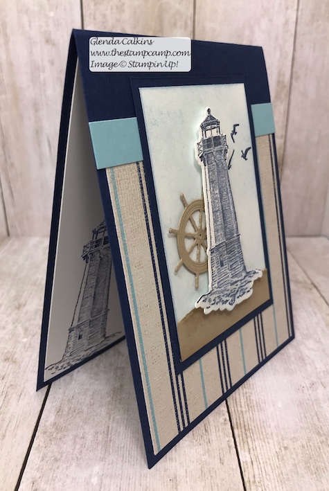 This is the Sailing Home stamp set with the Come Sail Away DSP from Stampin' Up! Details on my blog here: https://wp.me/p59VWq-abV #stampinup #thestampcamp #masculine #sailinghome