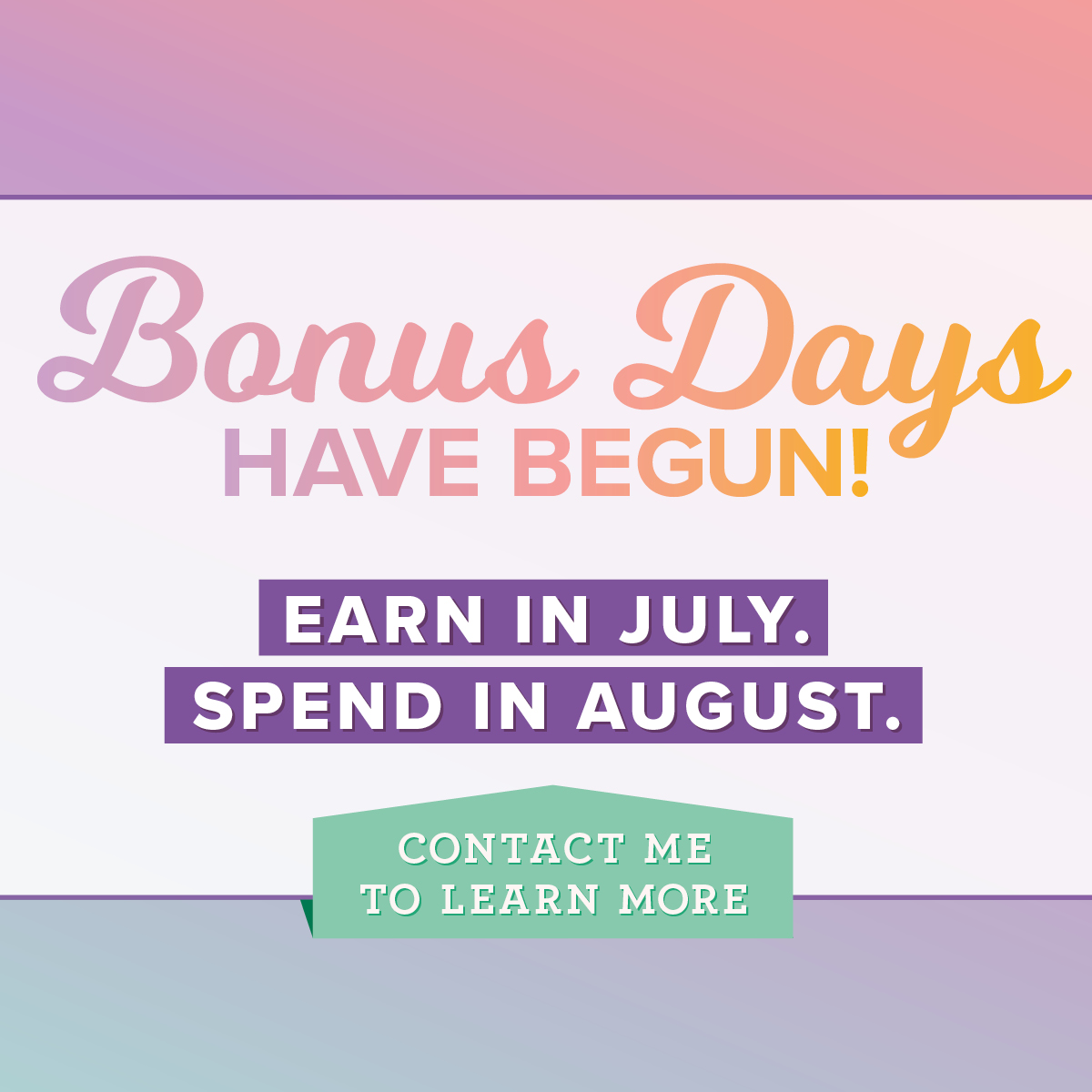 Bonus Days from Stampin' Up! has begun! for every $50 you spend before July 31 (before shipping and tax) earns a $5 Bonus Days coupon code that can be used August 1–31. Visit my blog here for details: https://wp.me/p59VWq-ad4 #stampinup #promotion #thestampcamp