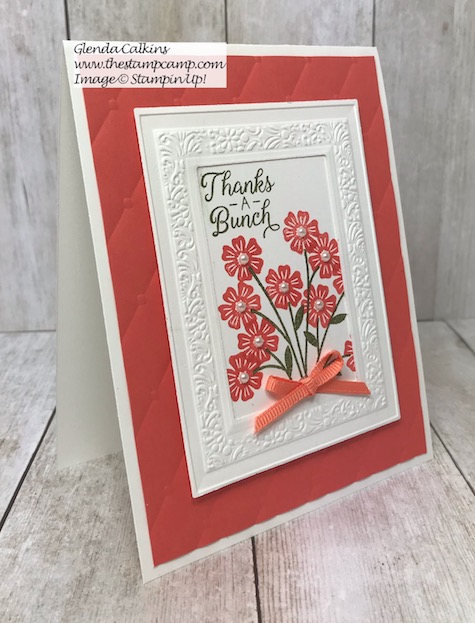 This is the Beautiful Bouquet stamp set from Stampin' Up! with the Heirloom Dies and Embossing Folder. Details on my blog here: https://wp.me/p59VWq-ahi #stampinup #beautifulbouquet #bouquet #flowers #embossing