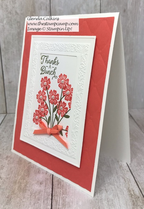 This is the Beautiful Bouquet stamp set from Stampin' Up! with the Heirloom Dies and Embossing Folder. Details on my blog here: https://wp.me/p59VWq-ahi #stampinup #beautifulbouquet #bouquet #flowers #embossing