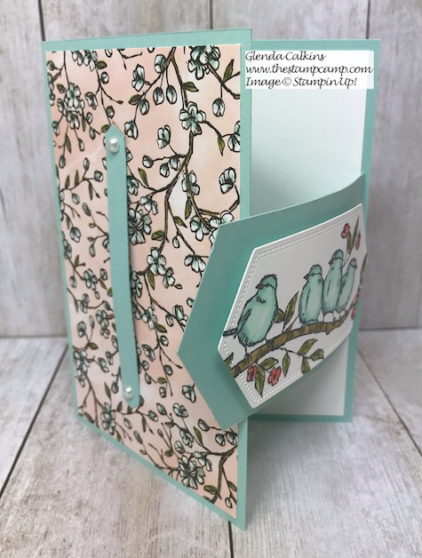 This is my featured stamp set for July. This is a bit of a different fun fold card. I call it a belted card. Details can be found here: https://wp.me/p59VWq-agD #thestampcamp #stampinup #freeasabird #birdballad