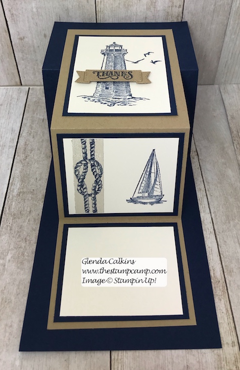 This is the Sailing Home stamp set with the Come Sail Away DSP from Stampin' Up! Details on my blog here: https://wp.me/p59VWq-ad0 #stampinup #thestampcamp #masculine #sailinghome
