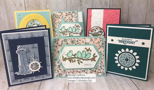 These were all the cards from this week's blog post.  The winner of this week's drawing will receive all these cards.  You can view the details on my blog here: https://wp.me/p59VWq-ahD .#thestampcamp #stampinup #weeklygiveaway #handmadecards