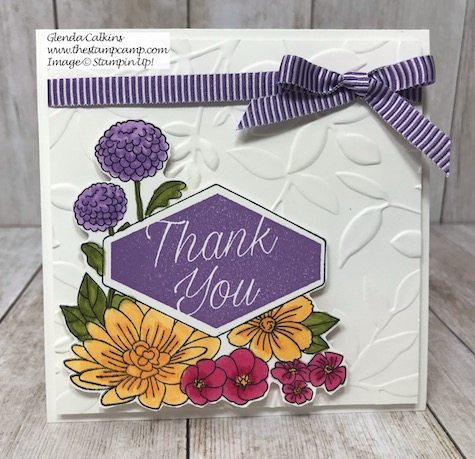 This is the Accented Blooms stamp set from Stampin' Up! It has a coordinating punch to go with the sentiments in the stamp set. It is called the Tailored Tag punch. Details are on my blog here: https://wp.me/p59VWq-ajj #stampinup #tailoredtag #punches #thestampcamp