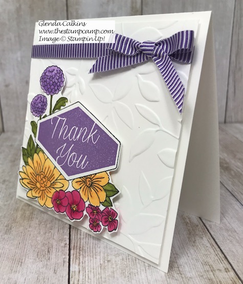 This is the Accented Blooms stamp set from Stampin' Up! It has a coordinating punch to go with the sentiments in the stamp set. It is called the Tailored Tag punch. Details are on my blog here: https://wp.me/p59VWq-ajj #stampinup #tailoredtag #punches #thestampcamp