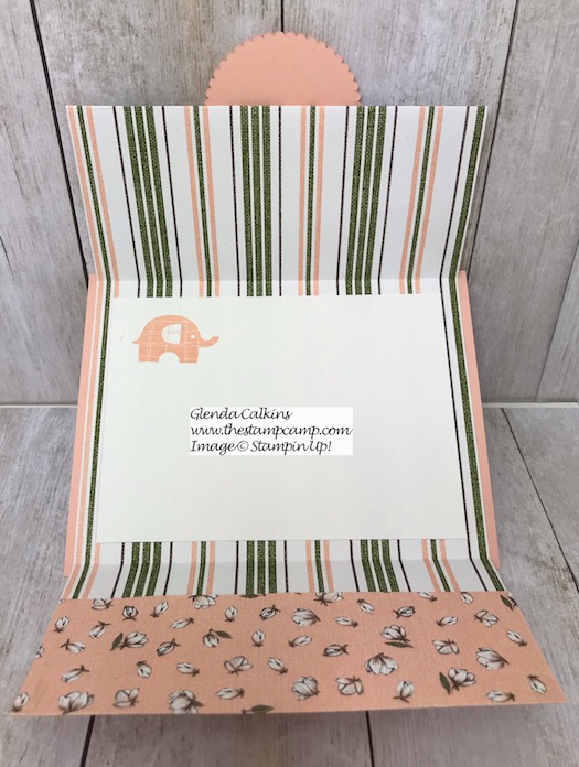 This Soft and Sweet Baby Card was created from the Magnolia Lane Designer Series Paper and the Little Elephant stamp set from Stampin' UP! Details on my blog here: https://wp.me/p59VWq-alO #stampinup #thestampcamp #baby #giftcardholder