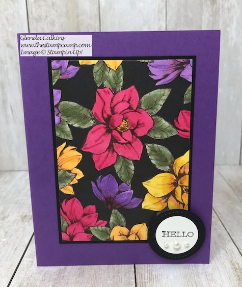 This gorgeous print is from the Magnolia Lane Designer Series Paper Pack from Stampin' Up! I altered the print using the Stampin' Up! Blends. Details on my blog here: https://wp.me/p59VWq-aiH #stampinup #thestampcamp #blends #magnolia