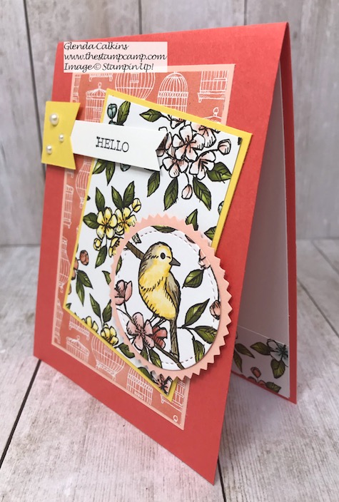 This is the Bird Ballad Designer Series Paper from Stampin' Up! See how easy it is to create a card with just papers and minimal stamping. Details on my blog here: https://wp.me/p59VWq-aiP #stampinup #thestampcamp #designerpaper #stamp