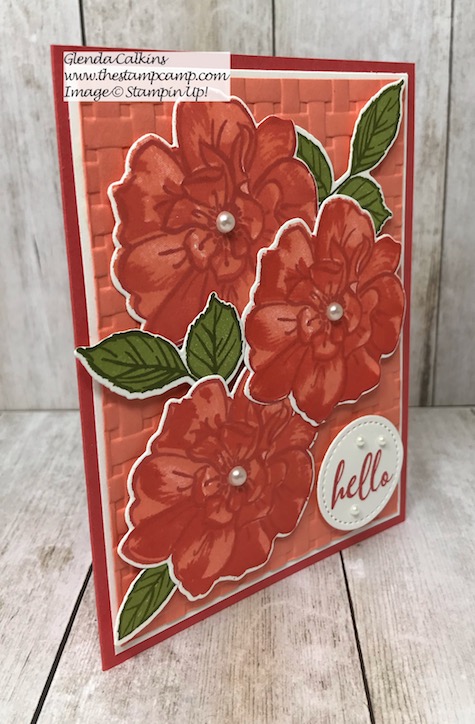 My featured stamp set for August is the "To A Wild Rose Bundle" from Stampin' Up! This is one of the cards I created using the Stamparatus from Stampin' Up! The video is on my blog here: https://thestampcamp.com/stamparatus-tips-for-the-to-a-wild-rose-bundle/ #stampinup #wildrose #stamparatus #thestampcamp
