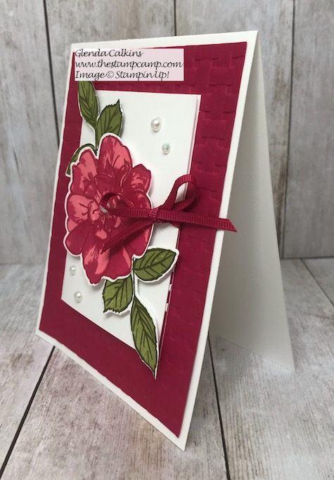 This beautiful card is more than just a card; it actually has a gift card holder on the front. This is my featured stamp set for August To A Wild Rose Bundle from Stampin' Up! Details and ordering options available on my blog here: https://wp.me/p59VWq-ak6 #stampinup #thestampcamp #toawildrose #giftcardholder