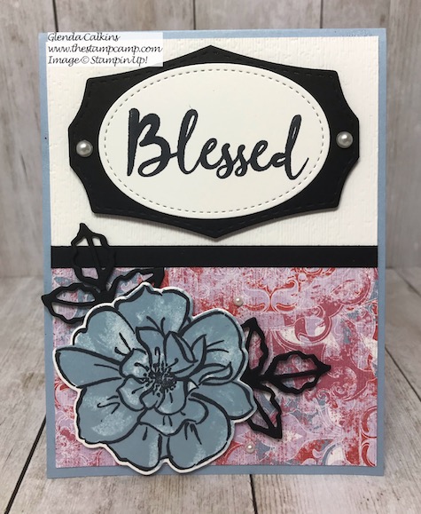 This is the Stampin' Up! Woven Heirlooms Designer Series Paper and the To a Wild Rose stamp set. This was done for a sketch challenge. Details are on my blog here: https://wp.me/p59VWq-akt #stampin #heirloom #wildrose #thestampcamp