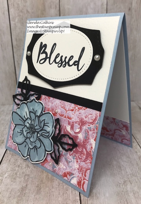 This is the Stampin' Up! Woven Heirlooms Designer Series Paper and the To a Wild Rose stamp set. This was done for a sketch challenge. Details are on my blog here: https://wp.me/p59VWq-akt #stampin #heirloom #wildrose #thestampcamp