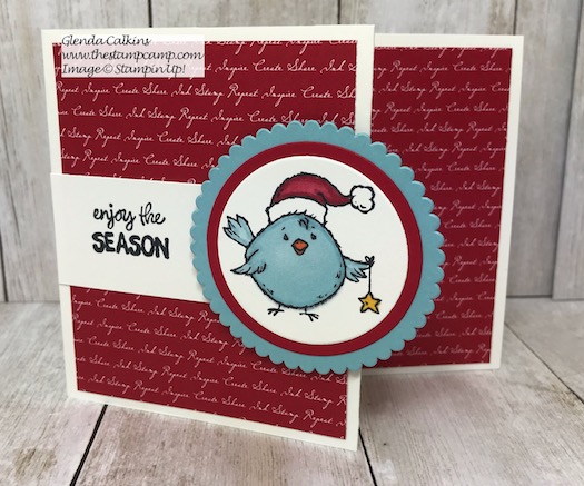 Birds of a Feather stamp set from Stampin' Up! has 4 little critters for your upcoming holiday cards and projects taking you from Halloween to Valentine's Day. Today's card is your Christmas Chick. Details on my blog here: https://wp.me/p59VWq-apk #stampinup #birdsofafeather #christmas #christmasbluebird