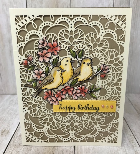 Free as a Bird Birthday card uses the Bird Ballad designer series paper form Stampin' Up! Details on my blog here: https://wp.me/p59VWq-aqv #stampinup #birdballad #thestampcamp #paper