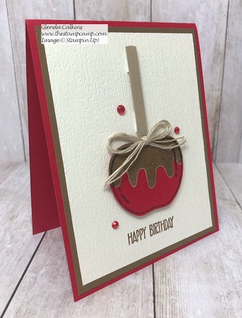 Caramel Apple anyone? I love how you can create these Caramel Apples using the Harvest Hello Bundle from Stampin' Up! Details and video on my blog here: https://wp.me/p59VWq-aoo #stampinup #harvesthello #thestampcamp #suckerholder