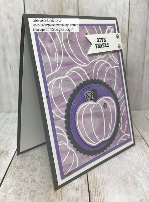 This is the Harvest Hellos Bundle with the Embossed Resists Shaving Cream Technique. Details and video on my blog here: https://wp.me/p59VWq-aqh #stampinup #thestampcamp #halloween #harvesthellos