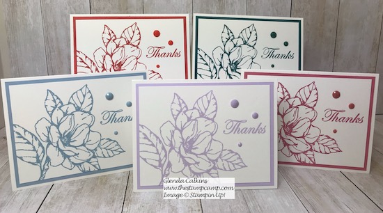 Good Morning Magnolia stamp set in all 5 New In Colors for 2019-2021. Details on my blog here: https://wp.me/p59VWq-anh #stampinup #magnolia #incolors #thestampcamp