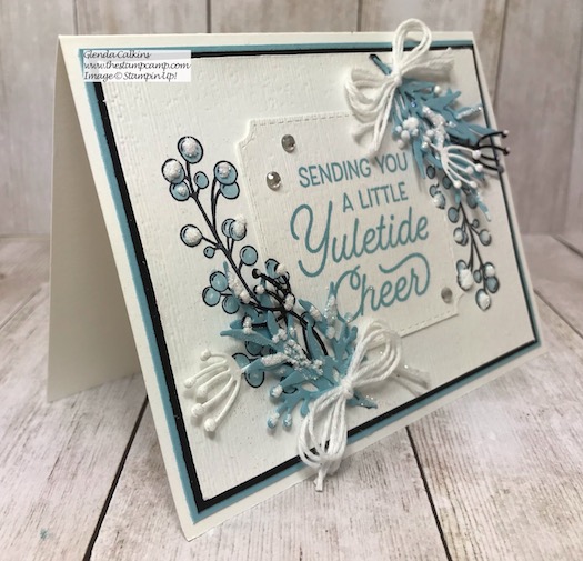 This is the Frosted Foliage Bundle from Stampin' UP! You can't see in the photo but it is sparkling. Details on my blog here: https://wp.me/p59VWq-asO #stampinup #thestampcamp #frostedfoliage #christmas