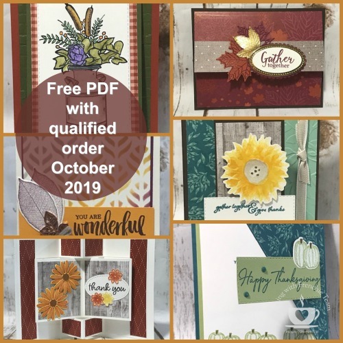 Customer Appreciation PDF file for October is free with a min. $40.00 order and the use of the current hostess code: 9JPHQMUG Details on my blog: https://wp.me/p59VWq-aqM #stampinup, #thestampcamp #Fall #glendasblog