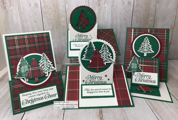This is my featured stamp set/bundle for October 2019. It is the Perfectly Plaid Bundle from Stampin' Up! These are all different types of Easel Cards. Details on my blog here: https://wp.me/p59VWq-aqM #stampinup #easelcards #thestapmcamp #funfolds #christmas