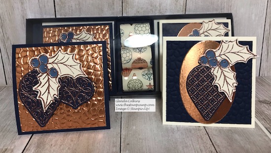 Sometimes you just want a little gift to give someone; check out this super cute little box with 6 cards and chocolates. I created this using my featured stamp set for this month Christmas Gleaming Bundle. Details on my blog here: https://wp.me/p59VWq-az4 #stampinup #thestampcamp #handmadegifts