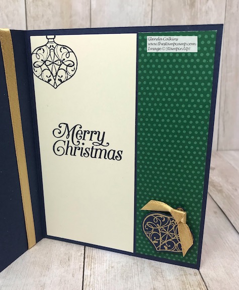 This is the Christmas Gleaming Bundle Fun Fold Gift Card Holder and a Card all in one. Details can be found on my blog here: https://wp.me/p59VWq-axM #stampinup #thestampcamp #giftcardholder #christmas