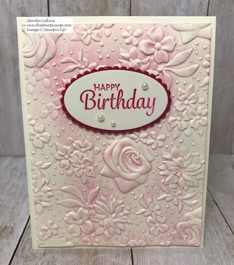 These cards feature the Brayered Embossing Folders technique. The embossing Folder used was the Country Floral embossing Folder. Details on my blog here: https://wp.me/p59VWq-awH #stampinup #countryfloral #thestampcamp