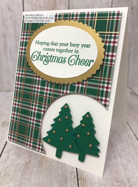 This is the Perfectly Plaid bundle from Stampin' Up! I used it for this Corner Cutout card & a tip on how to create a smaller Pine Tree using the Pine Tree Punch. Details can be found on my blog here: https://wp.me/p59VWq-ayH #stampinup #technique #punches #thestampcamp