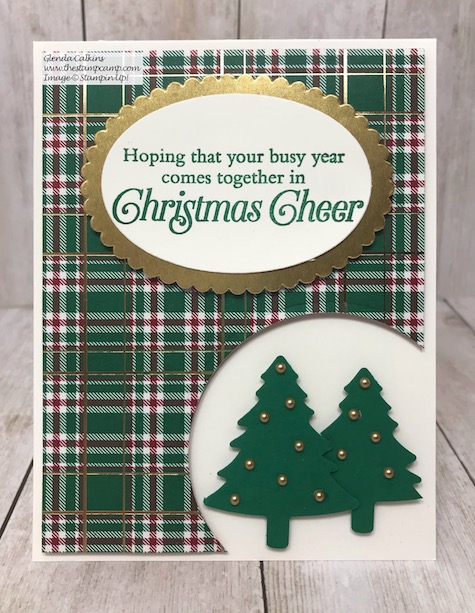 This is the Perfectly Plaid bundle from Stampin' Up! I used it for this Corner Cutout card & a tip on how to create a smaller Pine Tree using the Pine Tree Punch. Details can be found on my blog here: https://wp.me/p59VWq-ayH #stampinup #technique #punches #thestampcamp