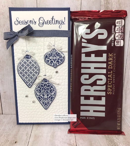 Day 9 in My 12 Days of Christmas Gift Giving Ideas. Today's gift is a Large Hershey Bar Boxed up for a stocking stuffer or just to hand out; so pretty. Details on my blog here: https://wp.me/p59VWq-aC5 #stampinup #thestampcamp #treatholder #christmas