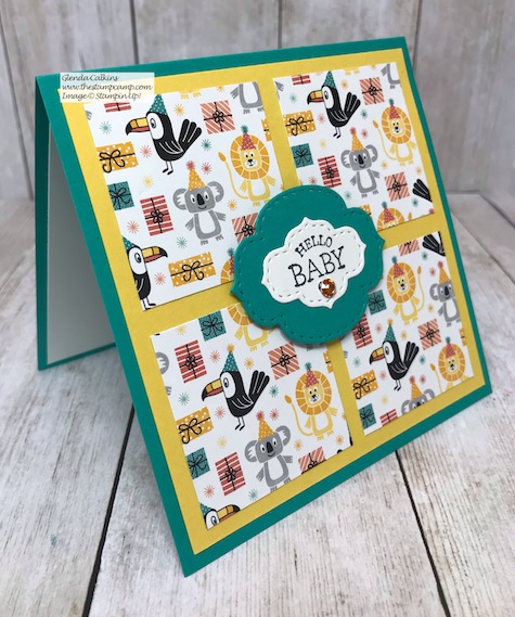 So Sentimental paired with the Birthday Bonanza Designer Series Paper from Stampin' Up! Details can be found on my blog here: So Sentimental paired with the Birthday Bonanza Designer Series Paper #stampinup #thestampcamp #baby
