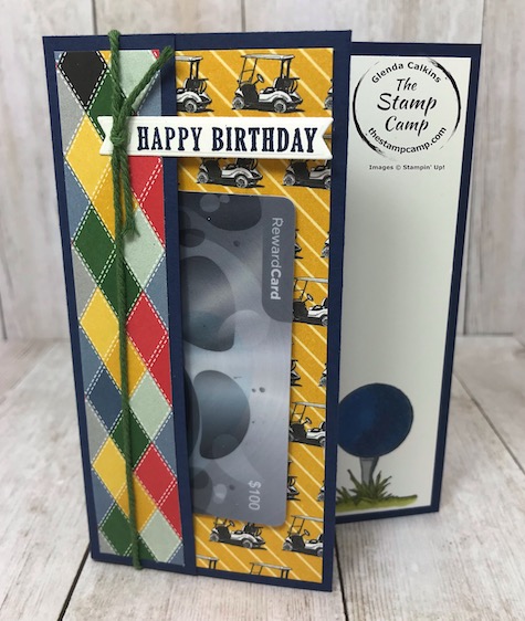 The Clubhouse stamp set and die set from Stampin' Up! creates the perfect masculine card for birthday's or Father's Day. Details are on my blog here: https://wp.me/p59VWq-aNU . #stampinup #thestampcamp #golf #giftcard
