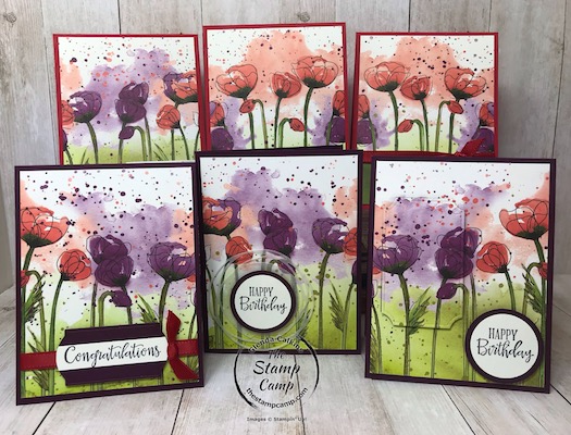 This is a print from the Peaceful Poppies Designer Series Paper Pack; turned into 6 cards using just 1 sheet. Details can be found on my blog here: https://wp.me/p59VWq-aLF #stampinup #thestampcamp #peacefulpoppies