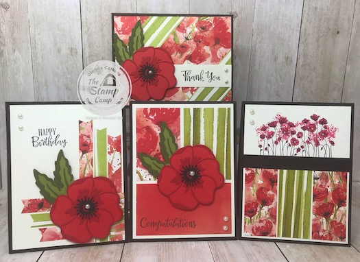 This is the Peaceful Poppies Suite from Stampin' Up! This is the bundle for my Online Class for February using the Peaceful Poppies Designer Series Paper Scraps Class. See my blog for class details Here: https://wp.me/p59VWq-aK8 #stampinup #thestampcamp #poppies