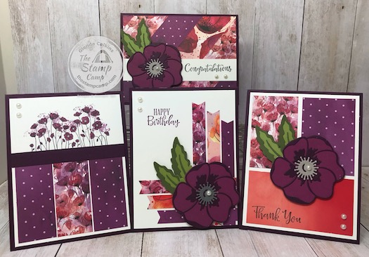This is the Peaceful Poppies Suite from Stampin' Up! This is the bundle for my Online Class for February using the Peaceful Poppies Designer Series Paper Scraps Class. See my blog for class details Here: https://wp.me/p59VWq-aLe #stampinup #thestampcamp #poppies